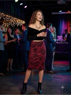 Velvet Floral Pencil Skirt in Burgundy
SOLD OUT